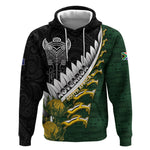 Custom Rugby New Zealand And South Africa Hoodie Silver Fern With Springboks