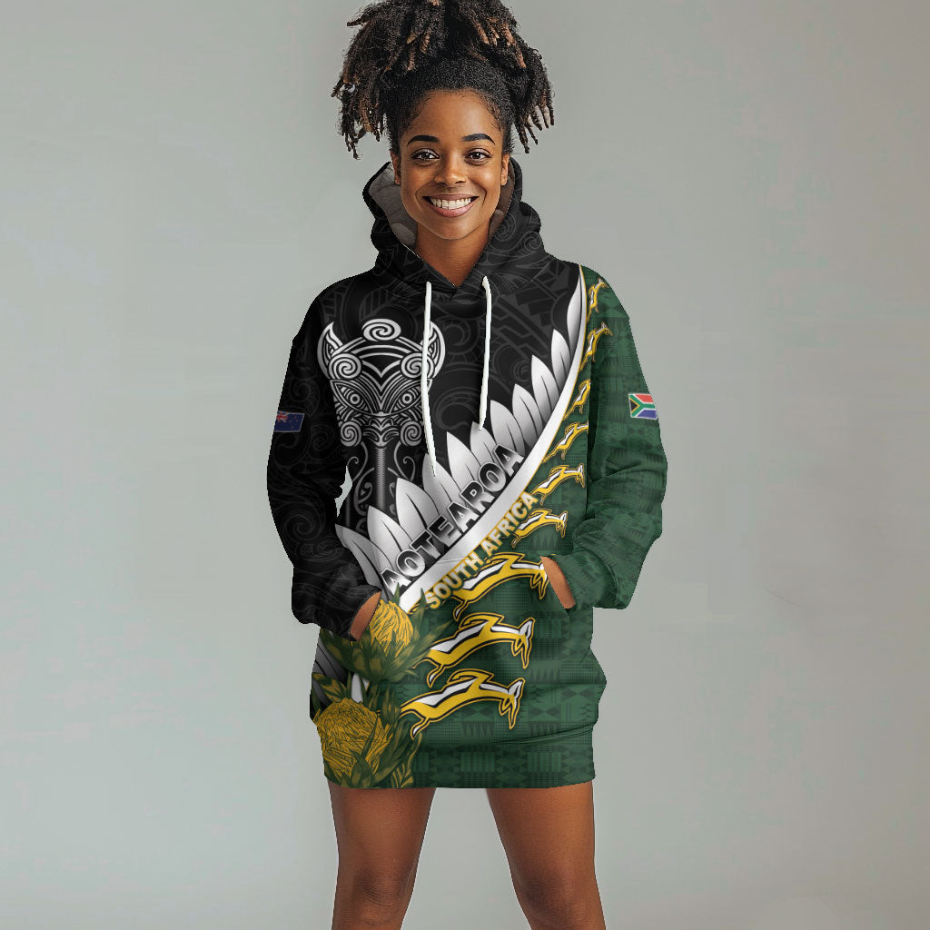 Custom Rugby New Zealand And South Africa Hoodie Dress Silver Fern With Springboks