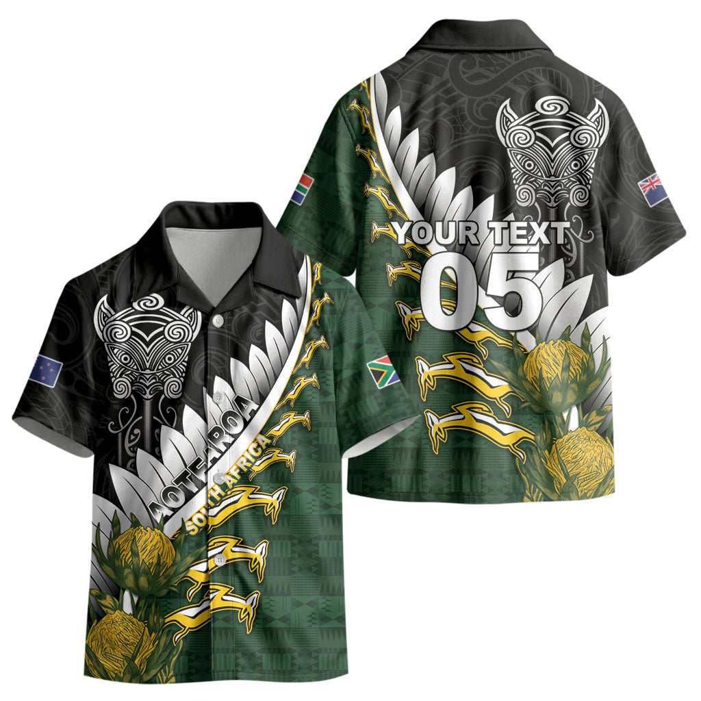 Custom Rugby New Zealand And South Africa Kid Hawaiian Shirt Silver Fern With Springboks