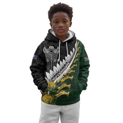 Custom Rugby New Zealand And South Africa Kid Hoodie Silver Fern With Springboks