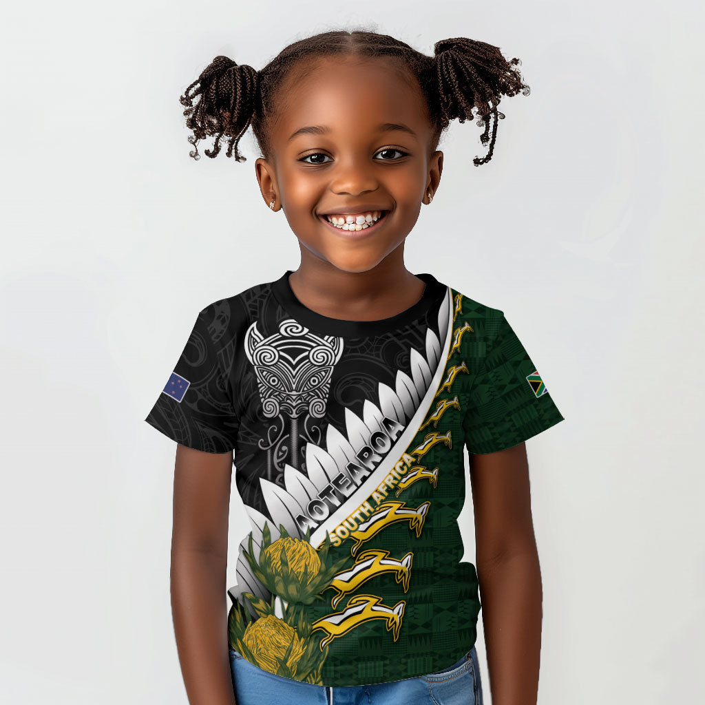Custom Rugby New Zealand And South Africa Kid T shirt Silver Fern With Springboks