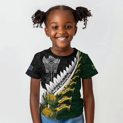 Custom Rugby New Zealand And South Africa Kid T shirt Silver Fern With Springboks