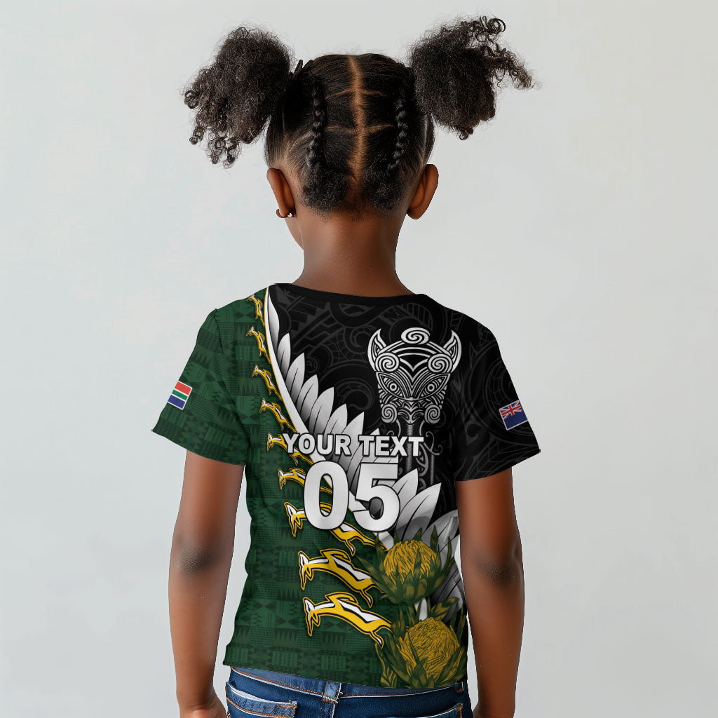 Custom Rugby New Zealand And South Africa Kid T shirt Silver Fern With Springboks