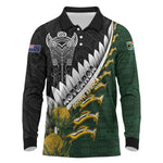 Custom Rugby New Zealand And South Africa Long Sleeve Polo Shirt Silver Fern With Springboks