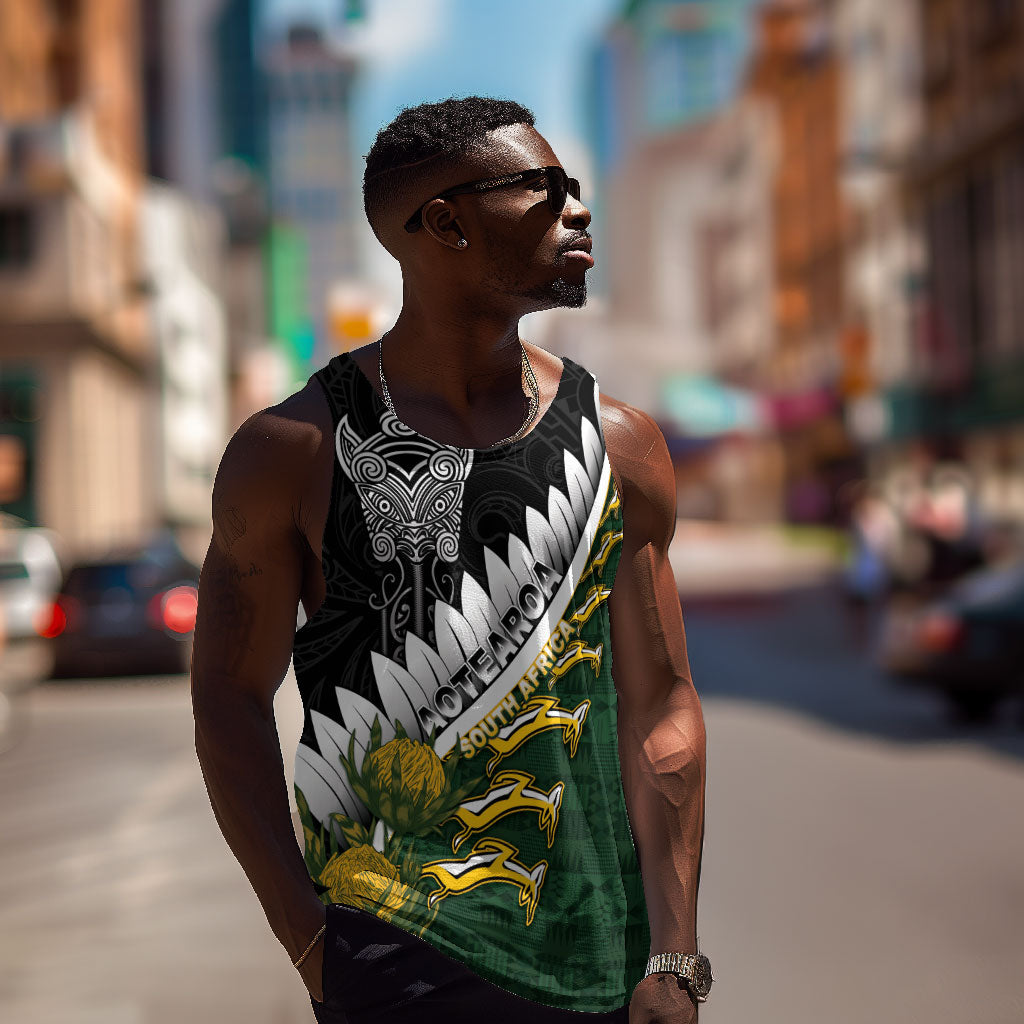 Custom Rugby New Zealand And South Africa Men Tank Top Silver Fern With Springboks