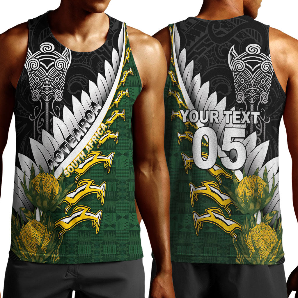 Custom Rugby New Zealand And South Africa Men Tank Top Silver Fern With Springboks