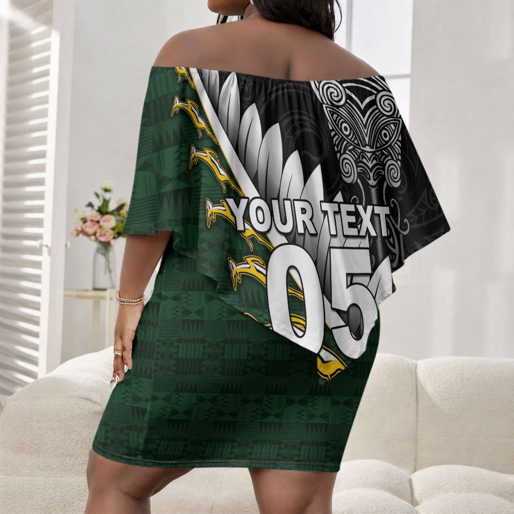 Custom Rugby New Zealand And South Africa Off Shoulder Short Dress Silver Fern With Springboks
