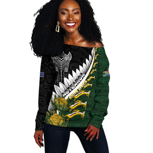 Custom Rugby New Zealand And South Africa Off Shoulder Sweater Silver Fern With Springboks