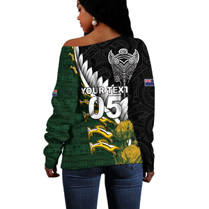 Custom Rugby New Zealand And South Africa Off Shoulder Sweater Silver Fern With Springboks