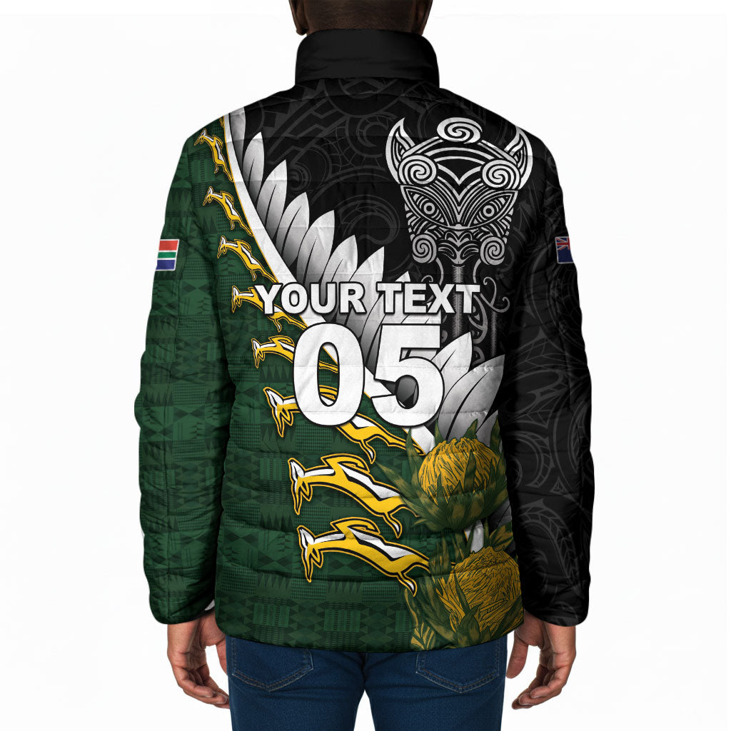 Custom Rugby New Zealand And South Africa Padded Jacket Silver Fern With Springboks