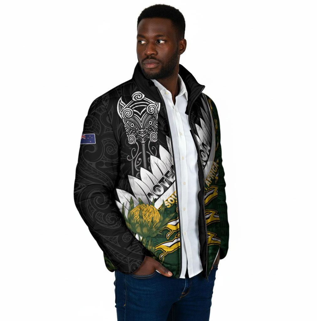 Custom Rugby New Zealand And South Africa Padded Jacket Silver Fern With Springboks