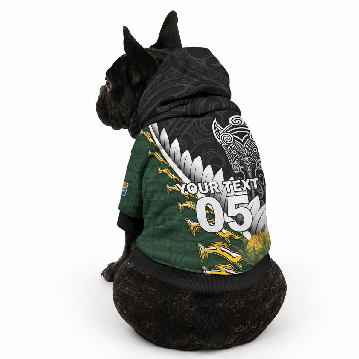Custom Rugby New Zealand And South Africa Pet Hoodie Silver Fern With Springboks