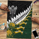 Rugby New Zealand And South Africa Puzzle Silver Fern With Springboks