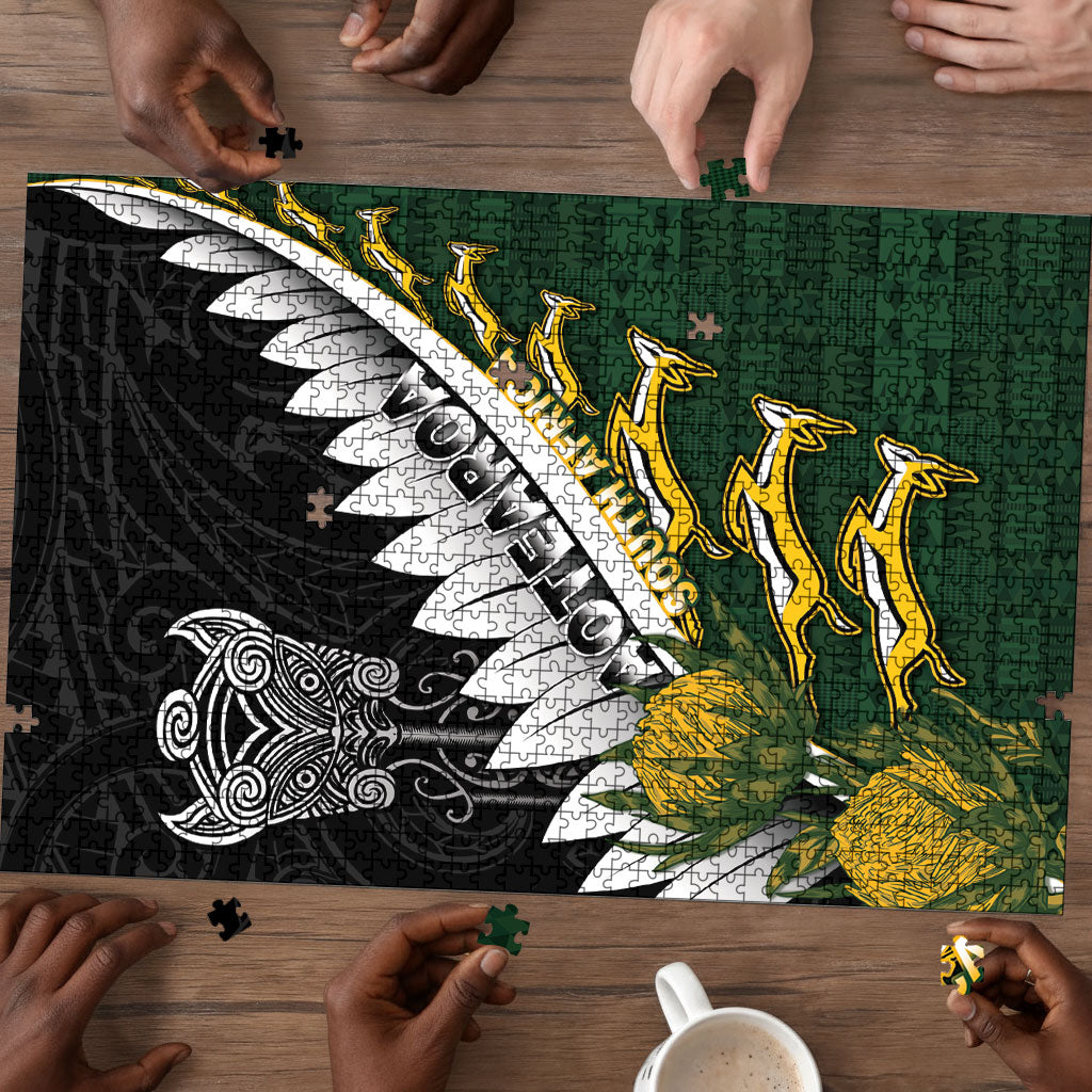 Rugby New Zealand And South Africa Puzzle Silver Fern With Springboks