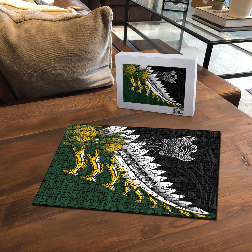 Rugby New Zealand And South Africa Puzzle Silver Fern With Springboks