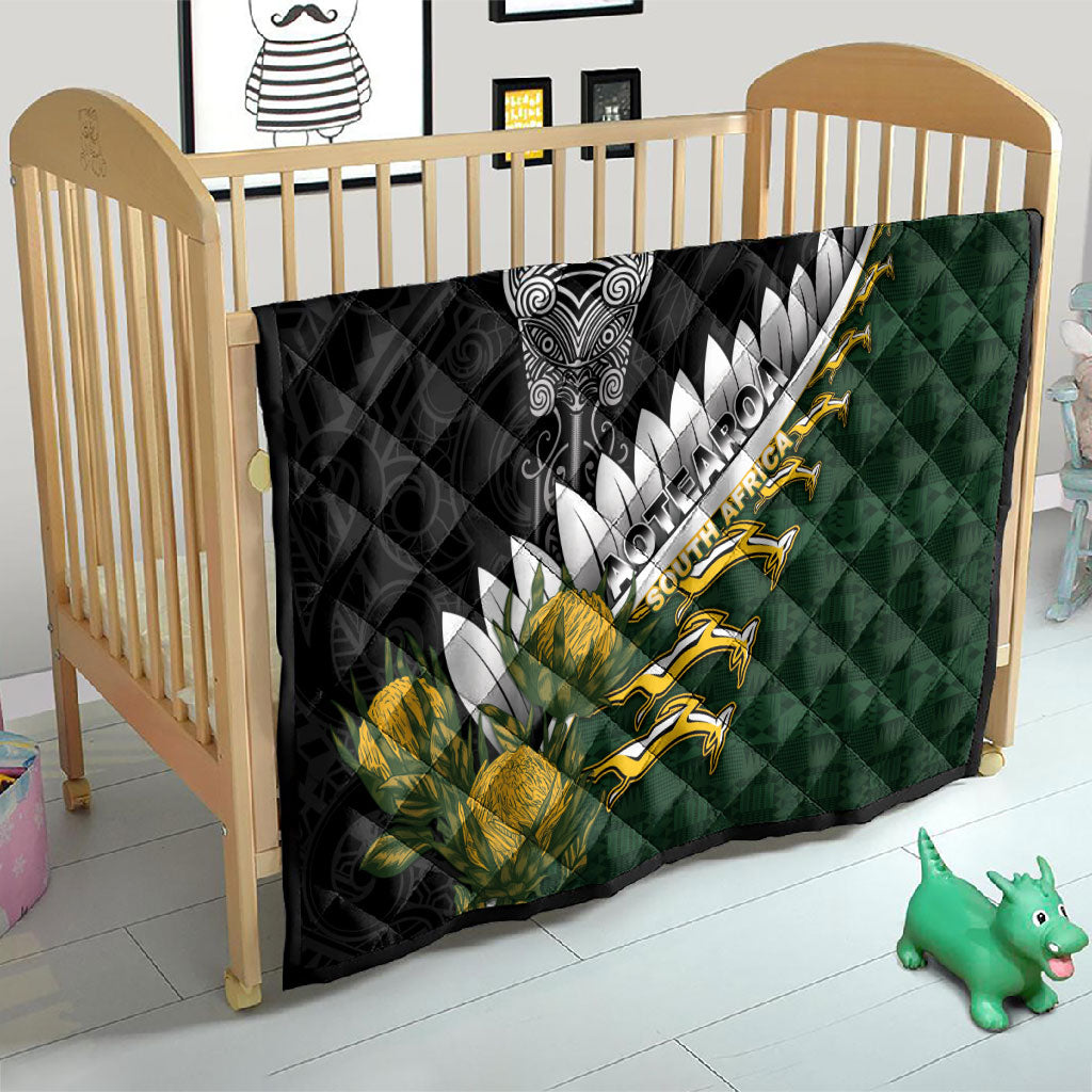 Rugby New Zealand And South Africa Quilt Silver Fern With Springboks
