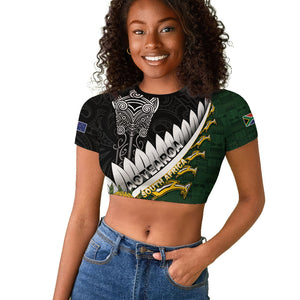 Custom Rugby New Zealand And South Africa Raglan Cropped T shirt Silver Fern With Springboks