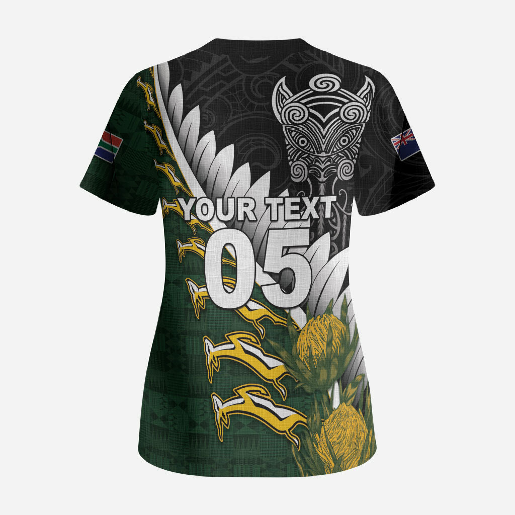 Custom Rugby New Zealand And South Africa Scrub Top Silver Fern With Springboks