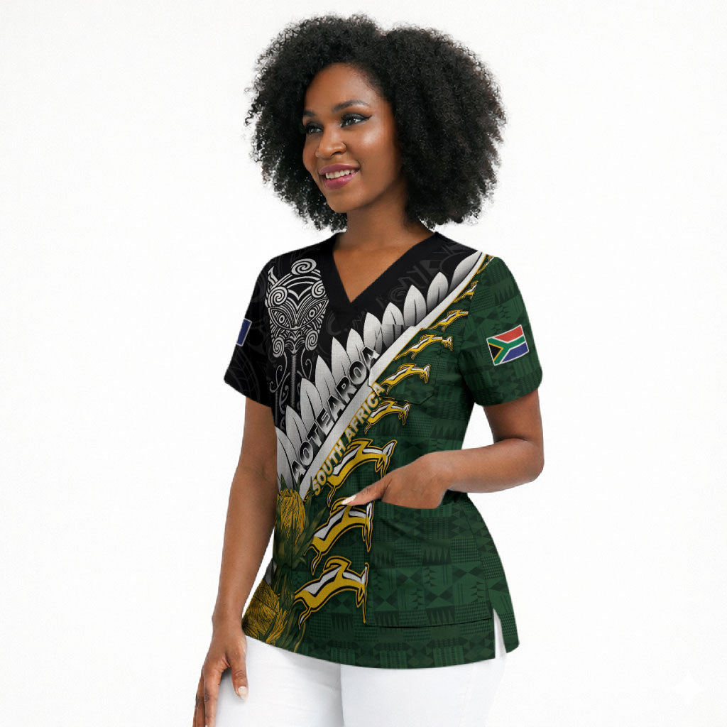 Custom Rugby New Zealand And South Africa Scrub Top Silver Fern With Springboks
