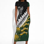 Custom Rugby New Zealand And South Africa Short Sleeve Bodycon Dress Silver Fern With Springboks