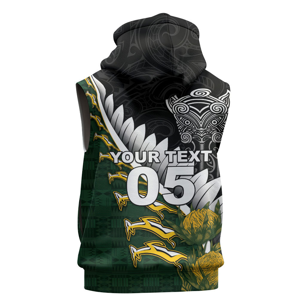 Custom Rugby New Zealand And South Africa Sleeveless Hoodie Silver Fern With Springboks