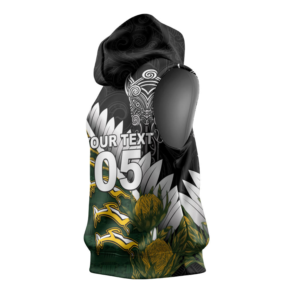 Custom Rugby New Zealand And South Africa Sleeveless Hoodie Silver Fern With Springboks