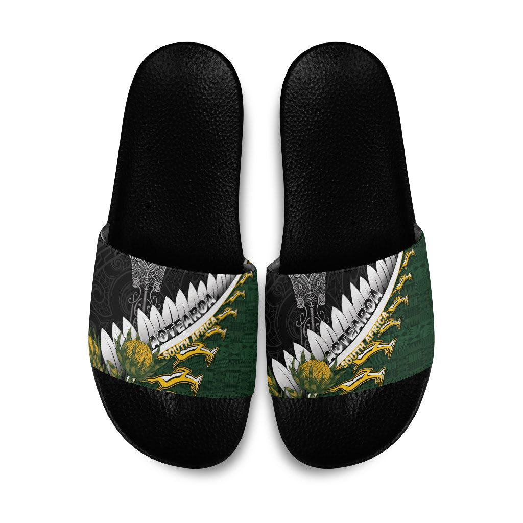 Rugby New Zealand And South Africa Slide Sandals Silver Fern With Springboks