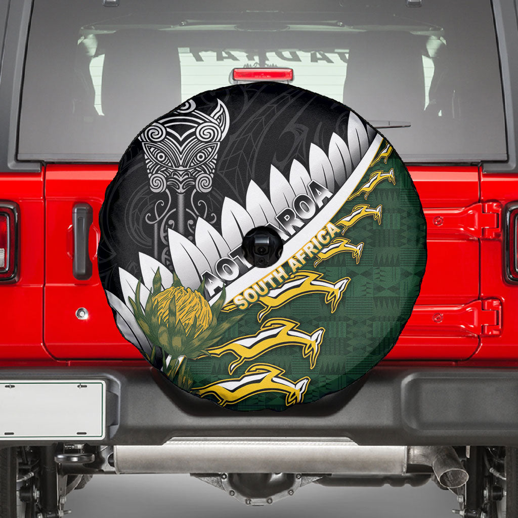 Rugby New Zealand And South Africa Spare Tire Cover Silver Fern With Springboks