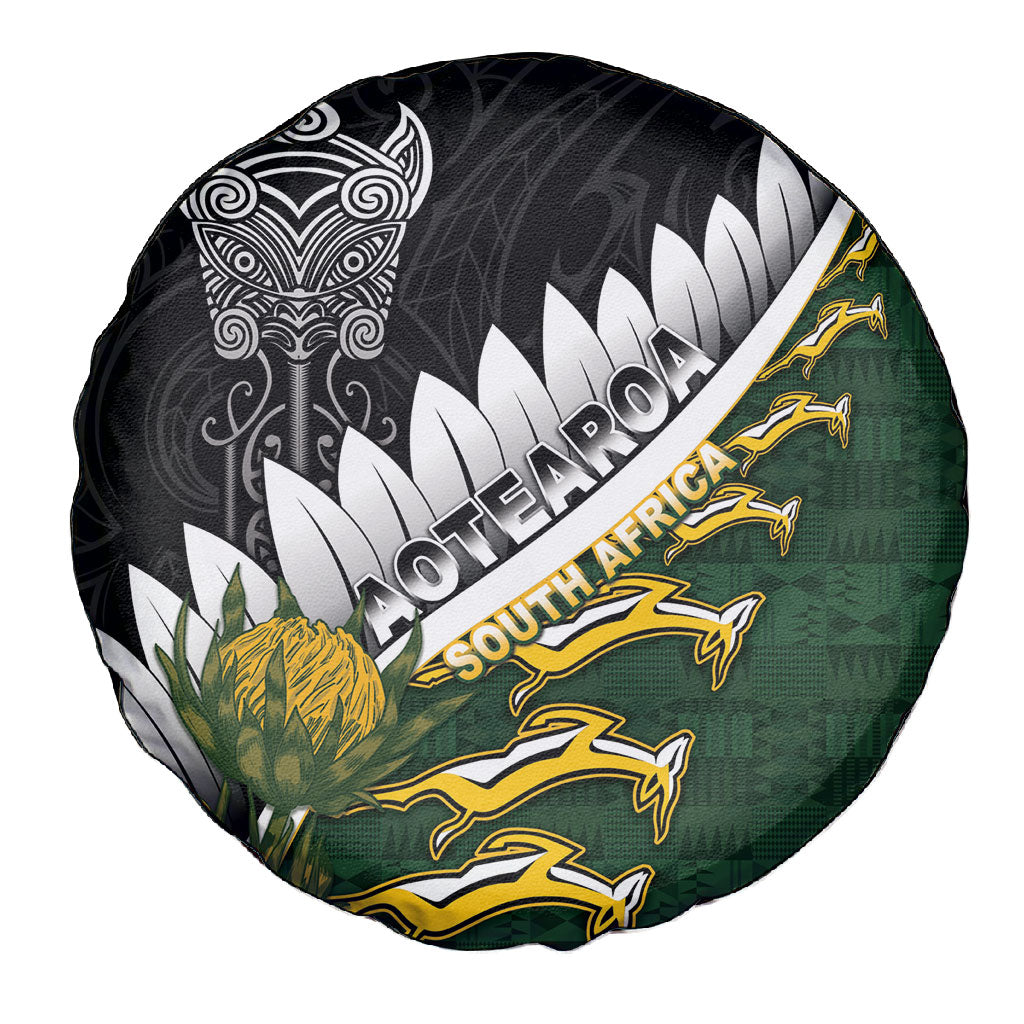 Rugby New Zealand And South Africa Spare Tire Cover Silver Fern With Springboks