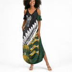 Custom Rugby New Zealand And South Africa Summer Maxi Dress Silver Fern With Springboks