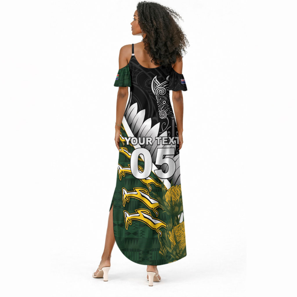 Custom Rugby New Zealand And South Africa Summer Maxi Dress Silver Fern With Springboks