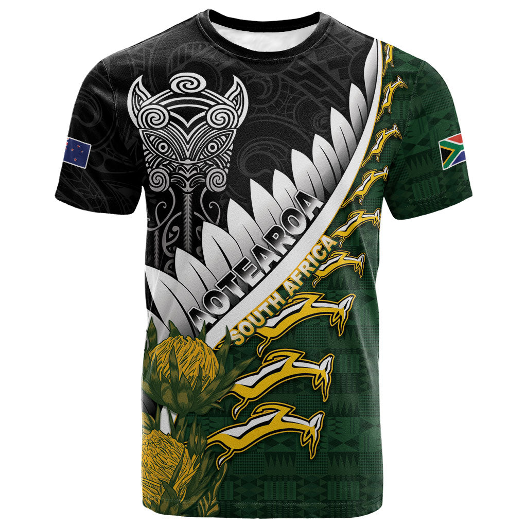Custom Rugby New Zealand And South Africa T shirt Silver Fern With Springboks