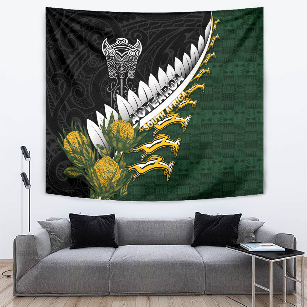 Rugby New Zealand And South Africa Tapestry Silver Fern With Springboks