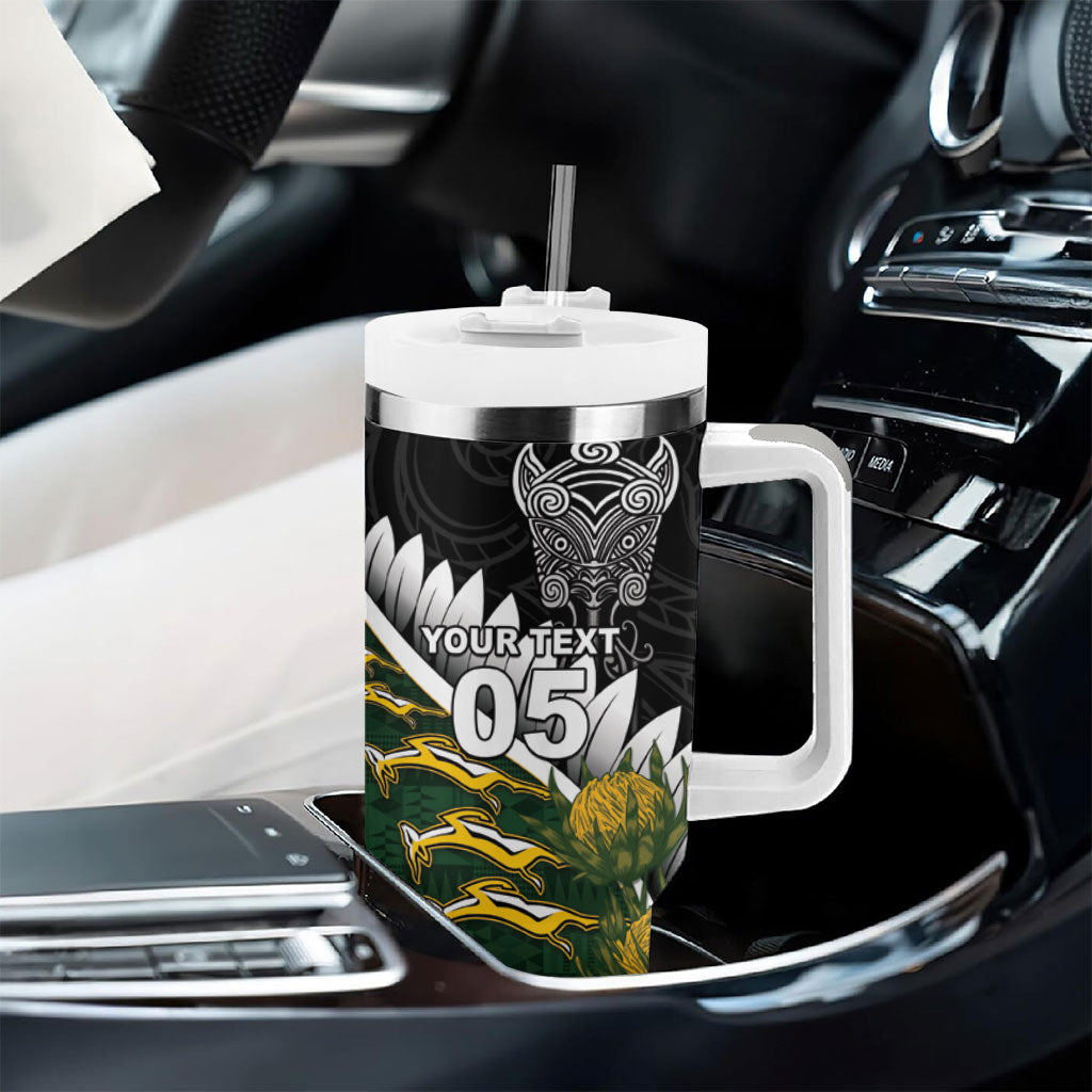 Custom Rugby New Zealand And South Africa Tumbler With Handle Silver Fern With Springboks