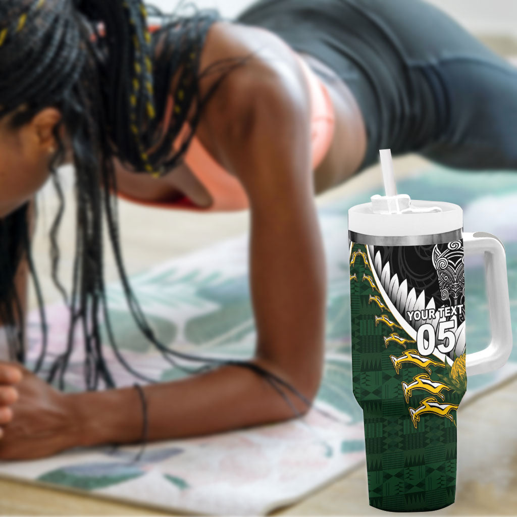 Custom Rugby New Zealand And South Africa Tumbler With Handle Silver Fern With Springboks