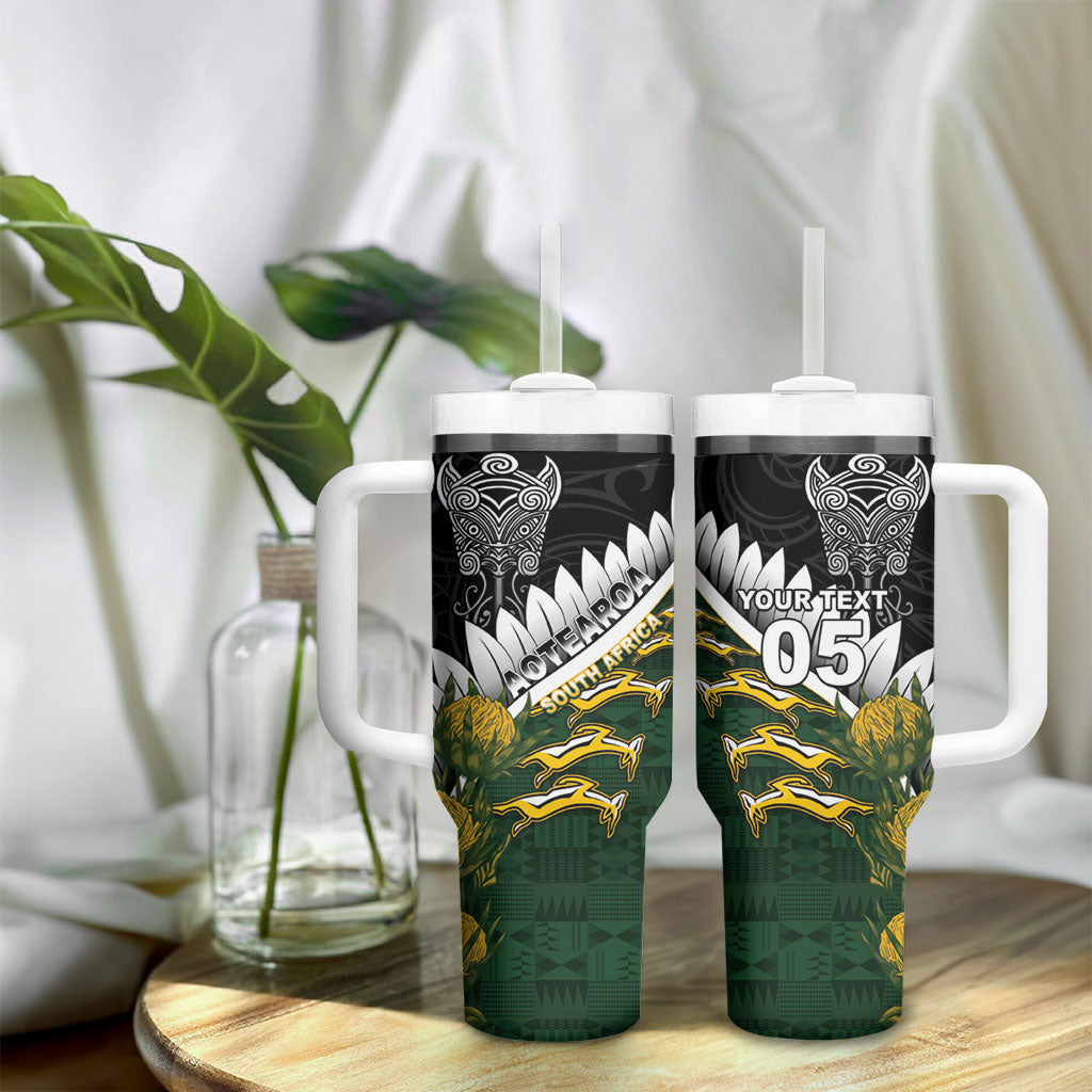 Custom Rugby New Zealand And South Africa Tumbler With Handle Silver Fern With Springboks