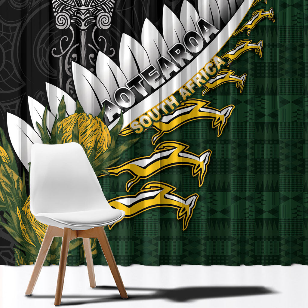 Rugby New Zealand And South Africa Window Curtain Silver Fern With Springboks