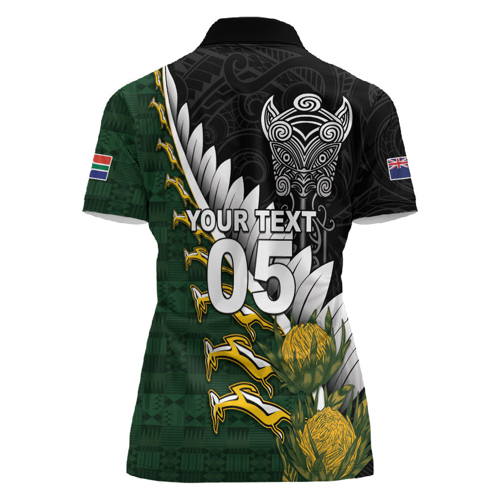 Custom Rugby New Zealand And South Africa Women Polo Shirt Silver Fern With Springboks