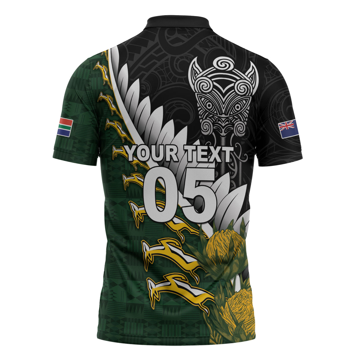 Custom Rugby New Zealand And South Africa Zipper Polo Shirt Silver Fern With Springboks