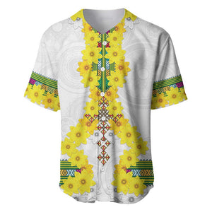 Enkutatash Ethiopia New Year Baseball Jersey Tilet Pattern With Adey Abeba Flowers