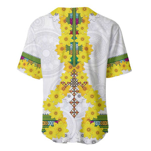 Enkutatash Ethiopia New Year Baseball Jersey Tilet Pattern With Adey Abeba Flowers