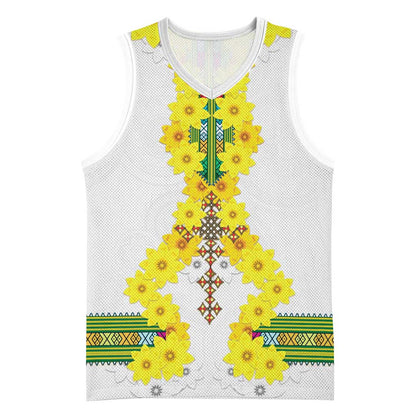 Enkutatash Ethiopia New Year Basketball Jersey Tilet Pattern With Adey Abeba Flowers LT05