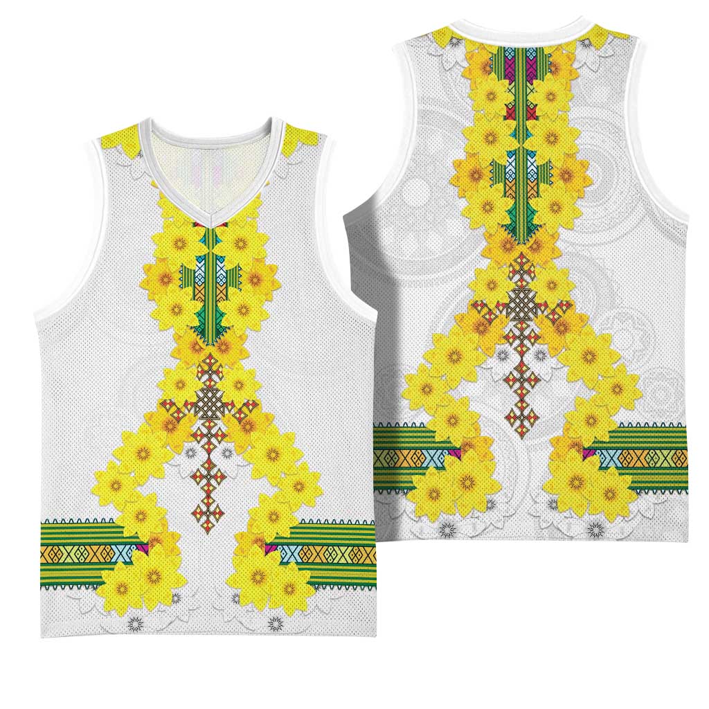 Enkutatash Ethiopia New Year Basketball Jersey Tilet Pattern With Adey Abeba Flowers LT05