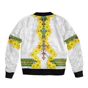 Enkutatash Ethiopia New Year Bomber Jacket Tilet Pattern With Adey Abeba Flowers