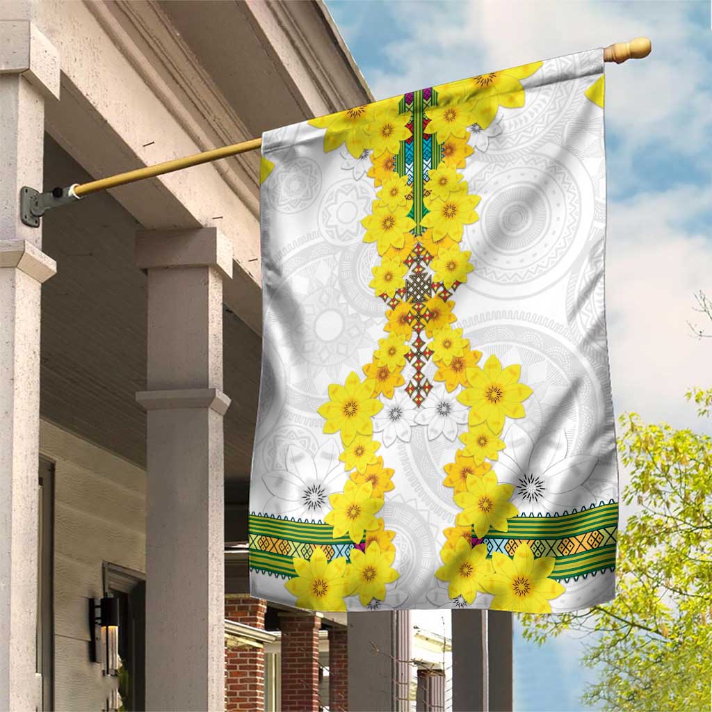 Enkutatash Ethiopia New Year Garden Flag Tilet Pattern With Adey Abeba Flowers