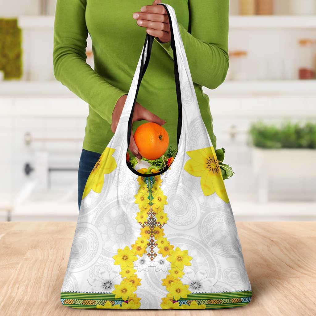 Enkutatash Ethiopia New Year Grocery Bag Tilet Pattern With Adey Abeba Flowers