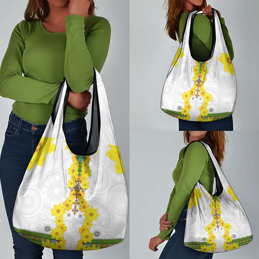 Enkutatash Ethiopia New Year Grocery Bag Tilet Pattern With Adey Abeba Flowers