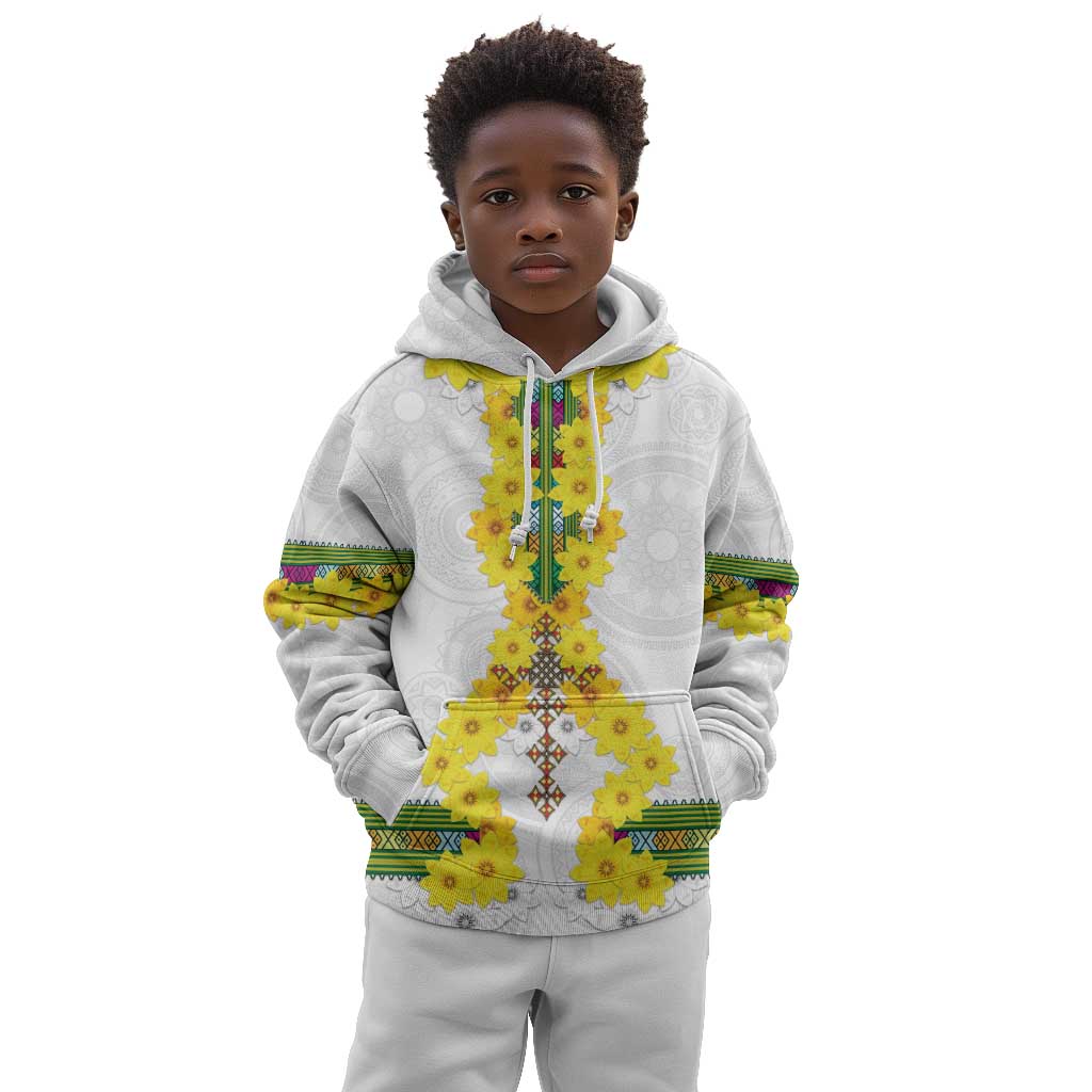 Enkutatash Ethiopia New Year Kid Hoodie Tilet Pattern With Adey Abeba Flowers