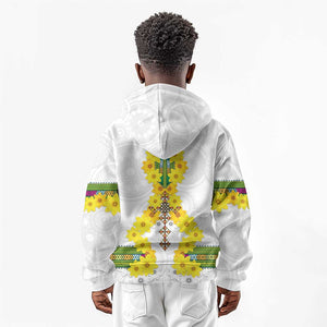 Enkutatash Ethiopia New Year Kid Hoodie Tilet Pattern With Adey Abeba Flowers