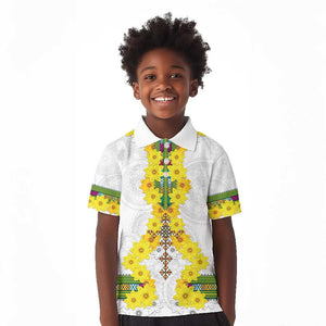 Enkutatash Ethiopia New Year Kid Polo Shirt Tilet Pattern With Adey Abeba Flowers